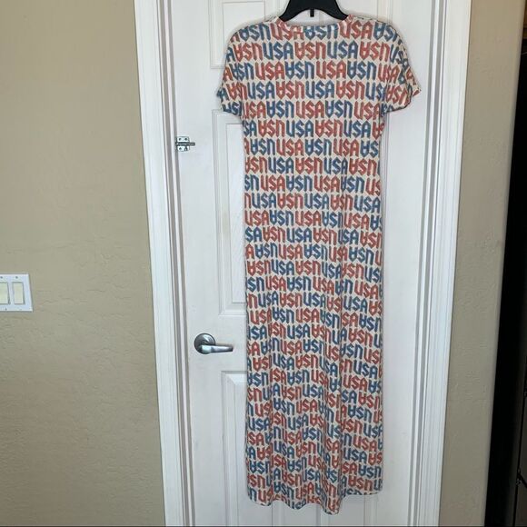 LULAROE CARLY AMERICANA Dress XXS USA Red White Blue America 4th of July Olympic - Picture 8 of 9